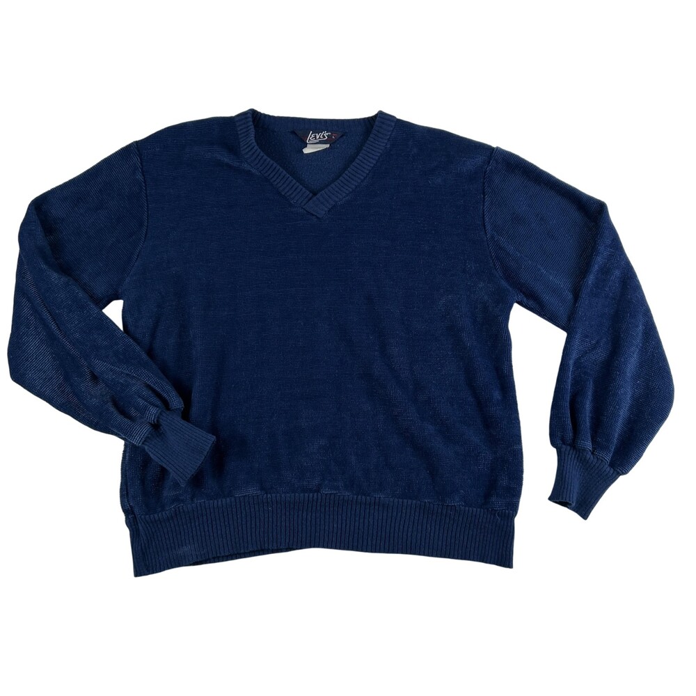 Vintage Levis Sweater Mens Large V Neck Knit Pullover Ribbed 80s 90s Textured
